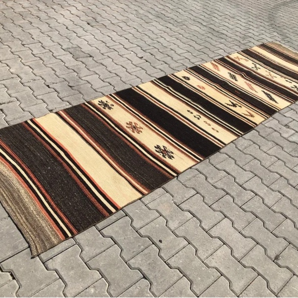 3x12 1970s vintage wool/cotton runner rug